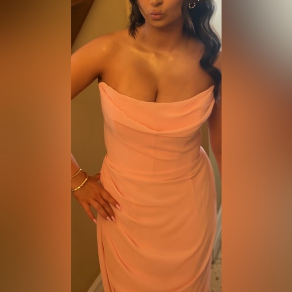 HOUSE OF CB ADRIENNE DRESS - PINK QUARTZ GEORGETTE STRAPLESS GOWN - Picture 5 of 9